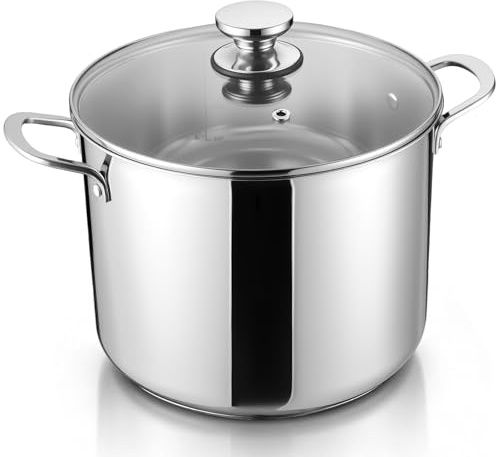 HaWare Stock Pot, 14L Large Tri-Ply Bottom Stainless Steel Soup Pot-21cm | Cooking Stockpot for Induction/Electric/Gas/Ceramic, Visible Lid, 18/10, Healthy & Non Toxic, Easy Clean
