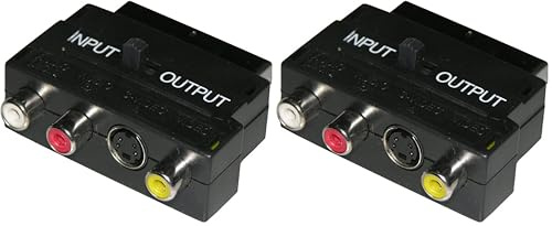 LINK 07645 Adattatore, SCART 21 Poli Maschio, 3x RCA, Femmina e 4 Poli S-VHS, Femmina con Selettore (Confezione da 2)