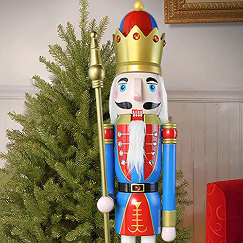 CDL 120cm 48 4Ft Tall Life-Size Large/Giant Red/Blue Christmas Wooden Nutcracker Soldier Ornament On Stand Hold Scepter Xmas/Event/Ceremonies/Commercial Indoor Outdoor Decoration (Red King K14)