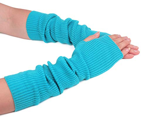 F Flammi Damen flammi knit armlinge kaschmir lange fingerlose handschuhe handschuhe daumenloch einheitsgröße wasserblau