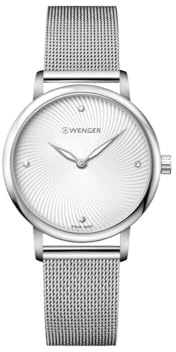 WENGER Damen Armbanduhr Urban Donnissima Ø 35 mm, Swiss Made, Analog Quarz, Wasserdicht bis 100 m, Edelstahl-Armband, Silber, 01.1721.107