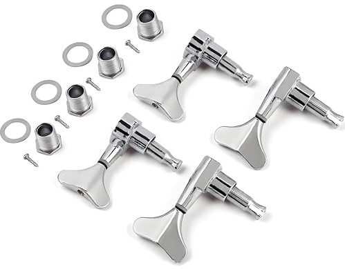 Dilwe Basgitarr inställningspinne, Fishtail-formad knapp förseglade maskinhuvuden basgitarr inställningspinnar 2 L + 2R uppgradering gör-det-själv gitarrdelar tillbehör (silver)