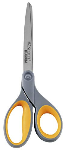 Westcott E-30493 00 softgrip sax, 11 cm titan nitrid rostfria blad, grå/gul, 23 cm