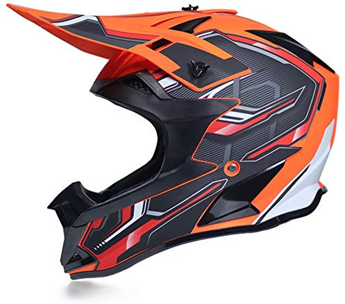 Pro Casco Motocross Nero e Arancio, Fodera Rimovibile/ Certificazione DOT, Casco Integrale MTB Enduro Casco da Cross Adulto Donna Uomo per Downhill Moto Motociclista Off-road Scooter Sport,M