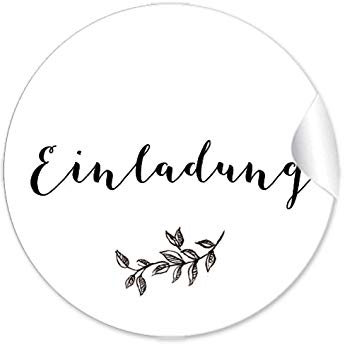 72 Sticker Einladung Etiketten als Gastgeschenk mit Zweig in Schwarz als Siegel für Briefumschläge Anhänger oder Briefe zur Hochzeit Geburtstag Taufe, Etiketten 4 cm, rund, matt