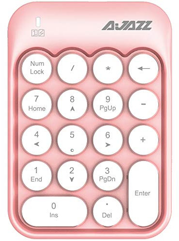 FELiCON Wireless Numeric Keypad, 2.4GHz Portable Mini Number Pad with Cute Color Fight Retro Round Key and USB Receiver 18-Keys Financial Accounting Numeric Keypad for Laptop, PC, Desktop (White Pink)