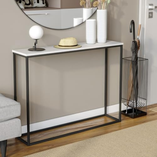URBNLIVING Wooden Hallway Console Table with Metal Legs (White)