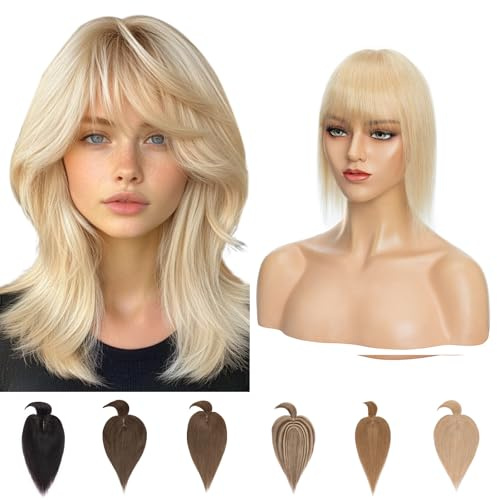 Silk-co Haarteile Echthaar Topper Extensions Clip in Glatt Toupet Haarverdickung Haarverlängerung 7A Human Hair für Frauen 7x13cm Basis 30cm-38g 24# Naturblond
