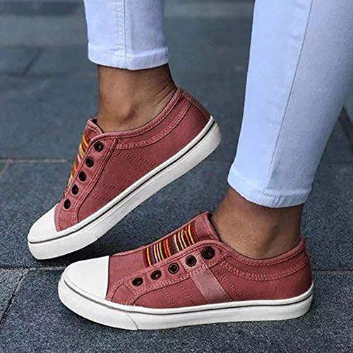 Dam Canvas Skor Dam Flickskor Casual Snörning Retro Low Top Flat Gym Sports Trainers Lätta Sneakers Mode Pumps,Pink,EU39