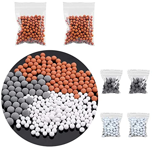 Perles de rechange à ions négatifs pour pommeau de douche - Pierre bio-active pour filtre ionique - Élimine les impuretés du chlore, du fluorure et de l'eau dure (rouge, blanc, gris)
