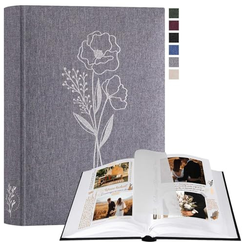 Lanpn Fotoalbum zum Selbstgestalten und Einkleben, Kleines Leinen Fotobuch 60 weißen Seiten mit Pergamin Trennblätter Fasst 9x13cm 10x15cm 13x18cm Fotos (Grau, 19x27 cm)
