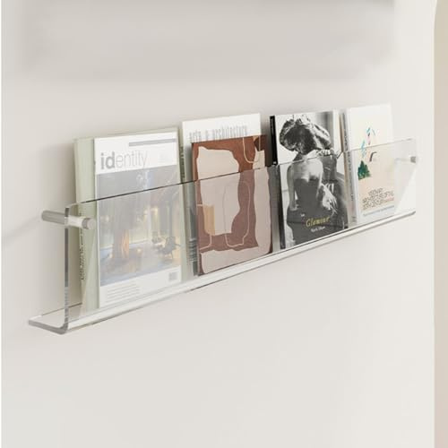 Zeitungsständer Langer Büro-Zeitungsständer aus Acryl - Wandhalterung Aufbewahrungsständer für Zeitungsbücher, Zeitschriften, Klarer Wandpräsentationsständer mit Montage, 60/80/120 Cm ( Color : Clear