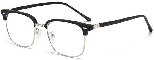 ANRRI Lunettes anti-lumière bleue homme, monture métallique Browline | Lunettes d'ordinateur légères avec verres transparents et traitement antireflet, pour réduire la fatigue oculaire numérique