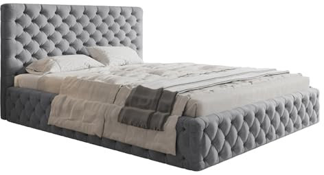 Emporius Doppelbett 160x200 Furis - Polsterbett mit Samtstoff, Schlafzimmerbett 160x200 - Bettkasten, Lattenrost, Design Bett (Grau - Jasmine 90)