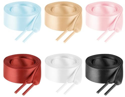 Teaaha 6 par band snören kvinnor flickor, 119 cm platta band snören mode mjuka siden satin skosnören för sneakers skridskor stövlar sportskor (6 färger), Svartvit rödbrun rosa kaki ljusblå