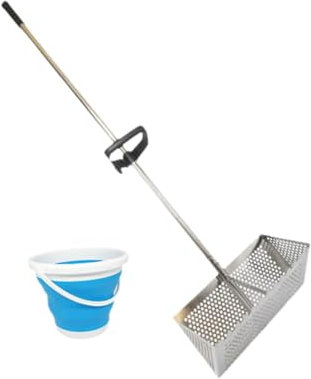 Gralara Setaccio per Sabbia da Spiaggia Rastrello per Asta Lunga in Acciaio Impugnatura Facile ed ergonomica Rastrello da scavo per Frutti di