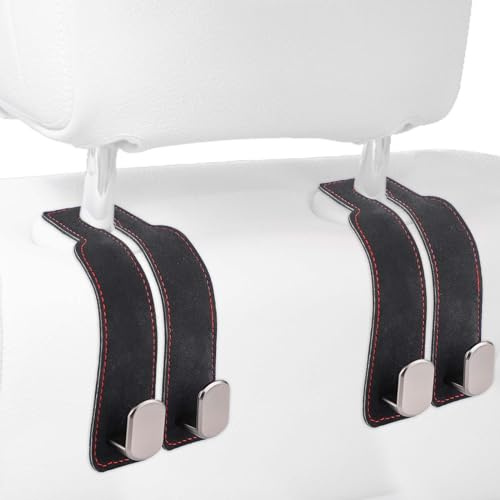 PEUTIER 2pcs Car Headrest Hooks - Purse, Umbrella & Bag Hangers for Car Seat Organization (Black)