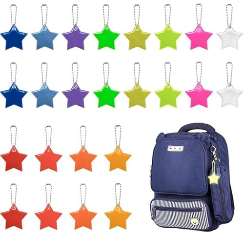 VYZUTR 24 Pcs Reflektor Anhänger, Schlüsselanhänger, Kinder Reflektor Anhänger für Puppensitze Rucksack Handtasche Jacken Rollstuhl Gehen Laufen Mitgebsel