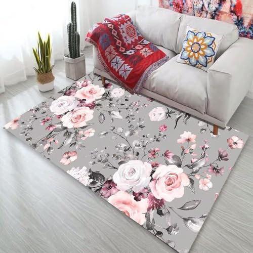 RUGMRZ Teppich Jugendzimmer Jungen Kinderzimmer Teppich Multi-Größe rosa Blume Design Home Decor Schlafzimmer Teppich rutschfest Wohnzimmer Kinderzimmer Teppiche 140X200CM