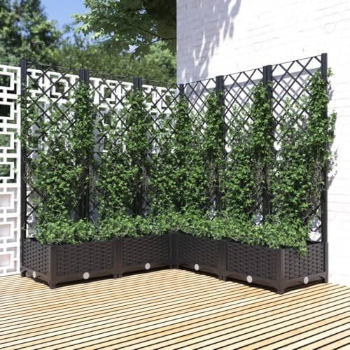 Tino Tech Pflanzkübel mit Spalier 120x120x121,5 cm PP Blumenbeet Pflanzenbeet Blumenkübel für Balkon Blumenkasten Garten Gemüsebeet Gartenbeet Pflanzkasten Balkonkasten Pflanzbeet Schwarz