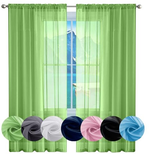 Gardinen Kurz Vorhang Stores Gardine 150 x 240 cm Weiss Halbtransparent mit Ösen, Luftig, Modern Und Langlebig Modern Schlaufenschal, Balkontür Gardine für Hochzeit Fenster Wohnzimmer, Zart Grün