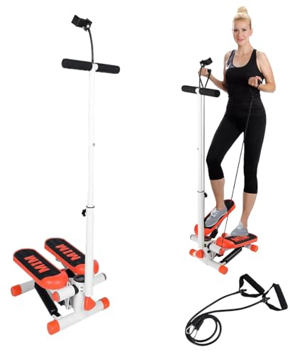 Steppers for Exercise at Home, Stepper with Handlebar and Phone Stand, Stair Stepper with Resistance Bands, Adjustable Height Stair Stepper 330 lb Capacity, Fitness Stepper with LCD Monitor (オレンジ)