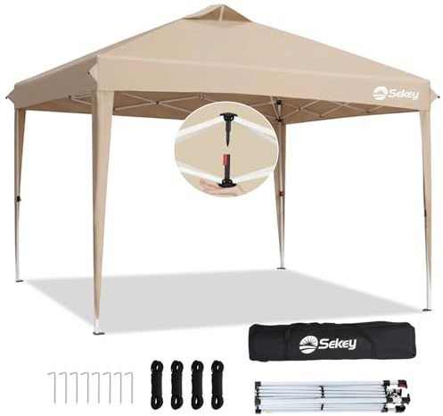 Sekey Pop Up Pavillon Wasserdicht Stabil Winterfest, Faltpavillon 3 x 3 m, Camping Pavillion Faltbar Partyzelt mit Belüftung, Designer Serie 3x3, Beige