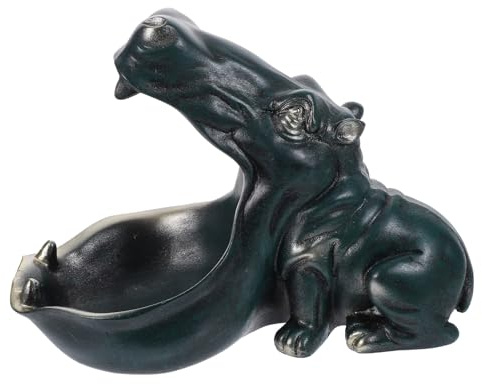 PRETYZOOM Escultura de Hipopótamo Boca Grande Azul Oscuro, Plato de Dulces para Escritorio, Bandeja de Almacenamiento de Resina, Decoración para Hogar y Oficina, Organizador de Joyas