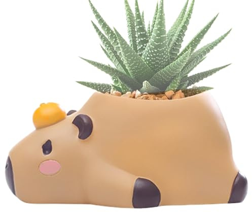 kivrimlarv - Macetero de Resina con Forma de Capibara con Orificio de Drenaje, Encantador Macetero Decorativo para Plantas Grassas y Cactus, Macetero con Forma de Animal, Decoración Única