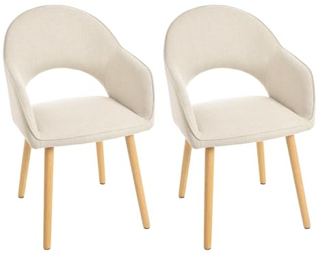 Goeurvant Lot de 2 chaises de Salle à Manger rembourrées avec accoudoirs en Polyester et Pieds en Bois Beige