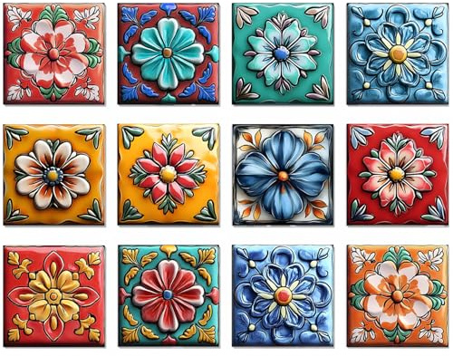 VIRANDA 12Pcs Tile Decals (5.91x5.91 in) Peel and Stick Kitchen Backsplash Self Adhesive Bathroom Wall Stickers Removable Wallpaper Decorative DIY Home Decor