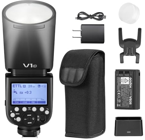 Godox V1C Flash Speedlite, 76Ws 2.4G High-Speed Sync 1/8000s 2600mAh Li-Ion Akku Rundkopf Speedlight für Canon Kamera(V1-C)