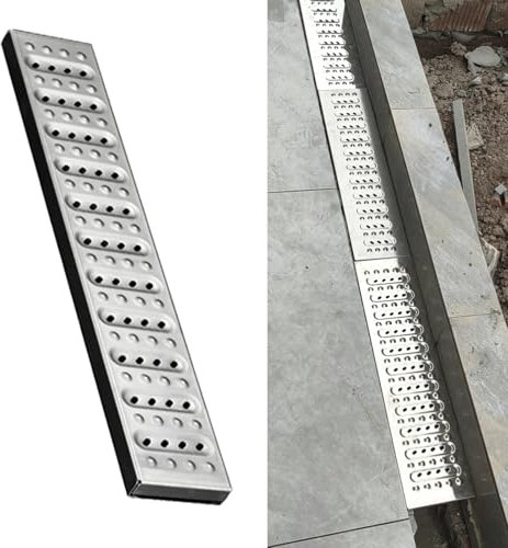 EXCLURA Tapa Desague Terraza Rejilla de Metal para Desagüe Exterior, Canal de Desagüe de Acera de 10 cm de Ancho, Canal de Desagüe de Entrada Engrosado para Patio, Áreas Comerciales