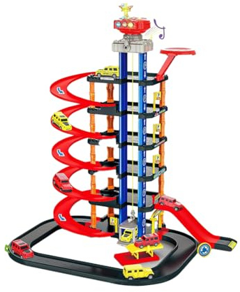 PNJB Parking Lot & Garage Toy Set, Race Track Toy with Sounds & Lights, Sturdy Design, Educational, Multi-Level Parking Garage, for Car Lovers