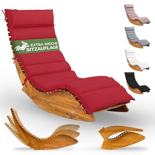 Casaria® Sonnenliege Holz inkl. Auflage Dunkelrot Wetterfest Klappbar Gartenliege Ergonomisch 160kg Belastbarkeit FSC®-Zertifiziert Liege Balkon Garten 154x60cm