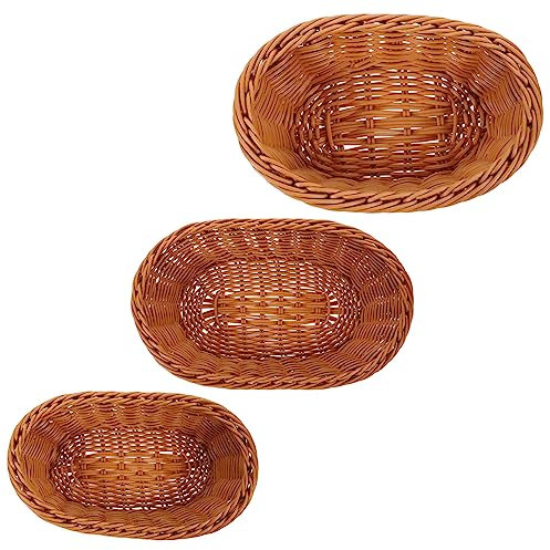 CHICAMPERA Cestino Portafrutta Intrecciato a Mano in Rattan Naturale, Cesto Portaoggetti Multifunzione Resistente Per Snack e Pane, Set Da 3 Pezzi Per Decorazione Casa e Buffet