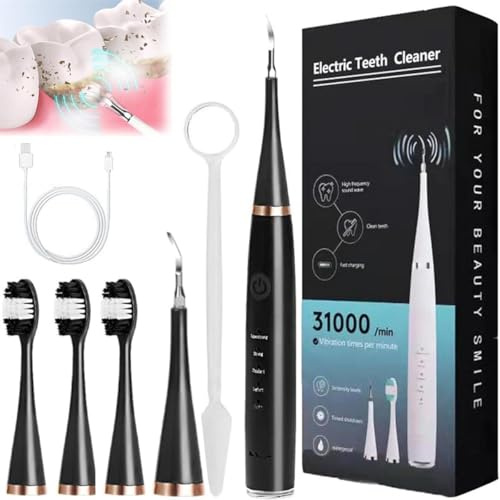 Sonosparkle Teeth Cleaner, SonoSparkle Teeth Cleaning,Dental Cleaning Kit Tartar Remover for Teeth,31,000 Vibrations Per Minute, Level 6 Waterproof,with 3 Brush (Black)