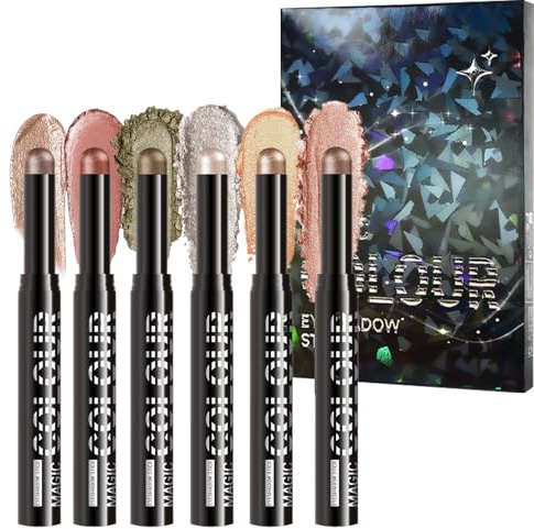 Barra de Sombra | Lápiz Iluminador 6X Para Ojos | Crayón Maquillaje Mate Y Brillos De Larga Duración, Base Para Párpados Con Efecto Intenso Diario Y Fiestas