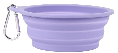 Ciotole pieghevoli per cani 600ML, ciotole pieghevoli per acqua e cibo in silicone alimentare con clip a moschettone per esterni, passeggiate, viaggi, escursioni, jogging (Viola1)