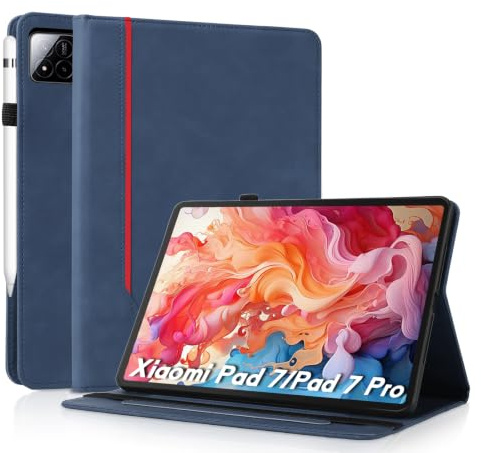 AsWant Funda para Xiaomi Mi Pad 7/7 Pro (11.2 Pulgadas), Modelo 2025 - Protectora TPU con Soporte/Cartera Funda Xiaomi Pad 7 (Azul) | Slim PU,Ultra Delgado de PU Piel,Soporte,Compartimento para tarjetas,Compatible con Xiaomi Pad 7