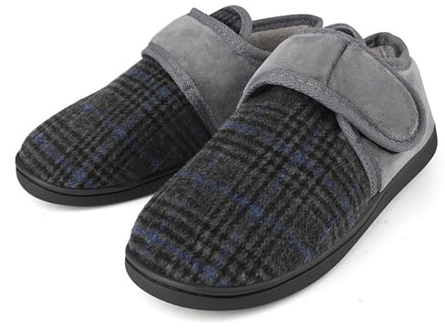 TIESTRA Pieds larges Hommes Chaud Pantoufles DiabéTique Semelle en Mousse à Mémoire de Forme Pantoufles en Feutre pour Hommes avec Hook and Loop