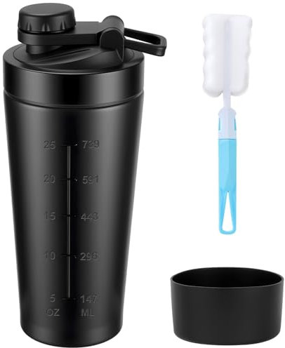 Alaoo Botella Mezcladora, 750ML Batido de Proteínas de Acero Inoxidable, Vaso de Batido de Proteína en Polvo para Fitness, Deportes, Gimnasio, Suplemento, Botellas de Bebidas (Negro)