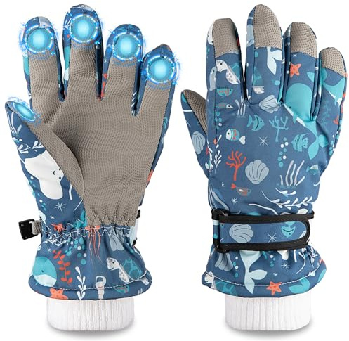 OMECHY Kids Ski Snow Gloves Waterproof Winter Cold Weather Windproof Warm Snowboard Sport Mittens for Boys Girls