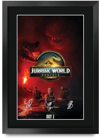 HWC Trading Jurassic World 4 Rebirth 2025 Rebirth Geschenke Geduckter Poster Signiertes Autogramm Foto für Fans von Film Memorabilien - A3 Gerahmt