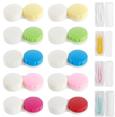 cxxtkcxxlc 10 Pezzi Custodia per Lenti a Contatto, Estrattori di Lenti 4 Set, Custodie per Lenti da Viaggio Anti-Perdita, Ideali per Casa e Viaggi, Leggeri e Portatili per Borsa, Zaino o Scrivania