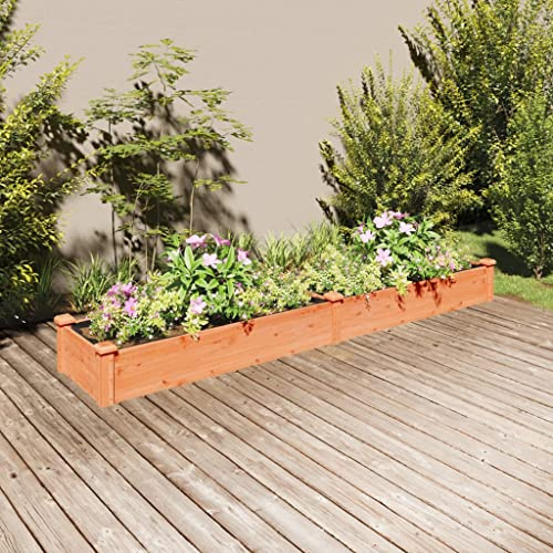 HaoChrymec Jardinera con Inserto Marrón, Bancal Elevado de Madera Maciza de Abeto, Revestimiento de Protección, Fondo Abierto, Ideal para Huerto Urbano, Jardín, Balcón, 240x45x25 cm