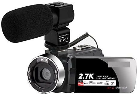 QZCX Cámara Digital, Z11 Video Cámara Digital Webcam for la grabación de Vlog 16x Visión Nocturna WiFi Pantalla táctil 2. 7k HD Videocámara(Standard,Z11-Cam-Mic)