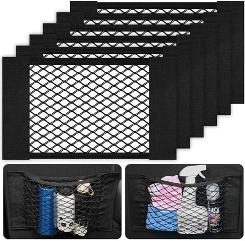 AOOWU Car Boot Storage Net 6 PCS, Black Magic Adhesive Mesh Cargo Net, Elastic storage Net for Van, Caravan, Trunk, Cargo, Camping, Car Organiser Essentials, Car Back Rear Trunk Seat Mesh Net, 40x25cm