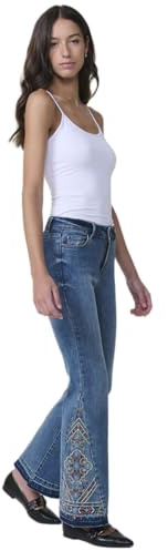 Koroshi Pantalón Jeans Mujer Boot Cut Bordado en Campana Azul Oscuro, de Color Azul OSC/Dark Blue, Talla 36