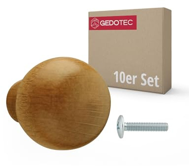 Gedotec RICARDA Pomo para muebles de madera de nogal claro, 10 unidades, diámetro de 23 mm, tiradores redondos para armario y cajones, incluye tornillos